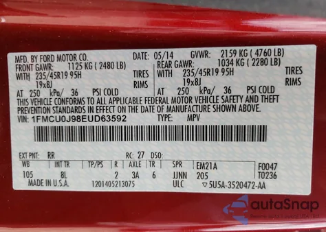 2014 Ford Escape Titanium из США, поврежденный, VIN 1FMCU0J98EUD63592